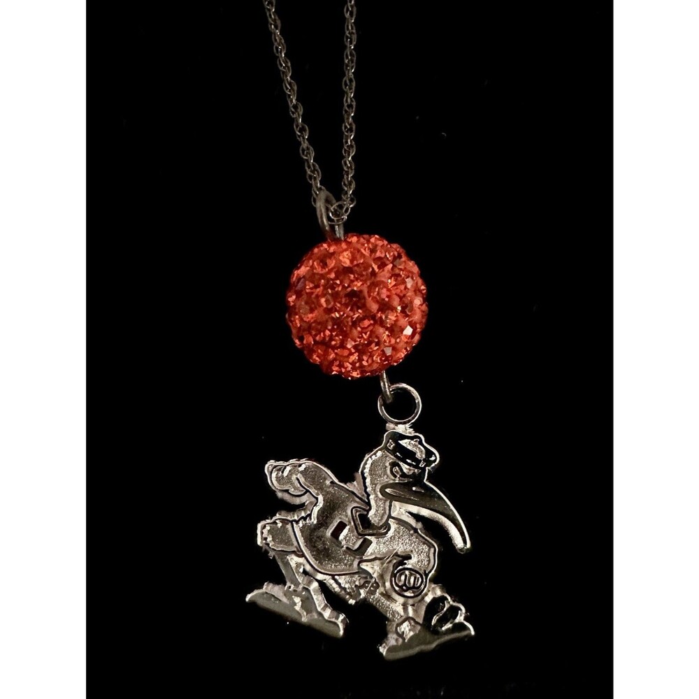 University of Miami Sebastian Ibis Sterling Silver Necklace– LogoArt Orange Be